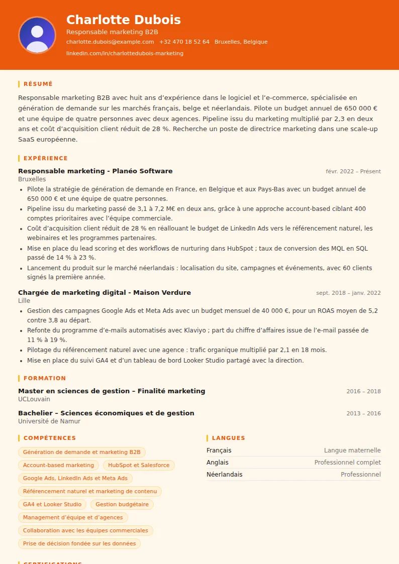 Exemple de CV responsable marketing