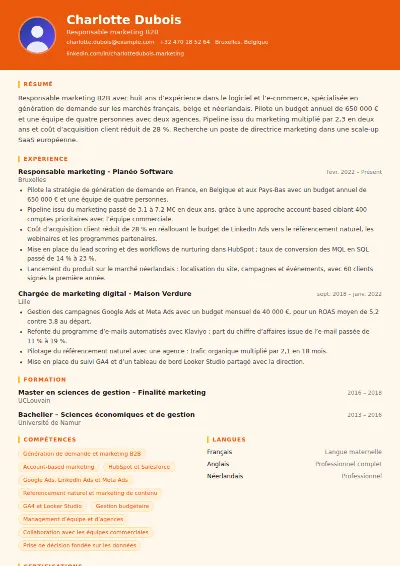 Exemple de CV responsable marketing
