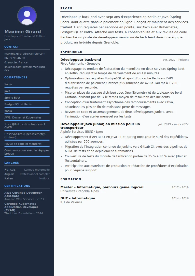 Exemple de CV développeur