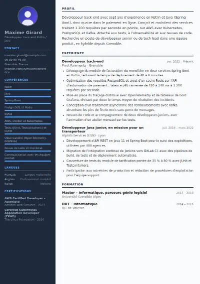 Exemple de CV développeur