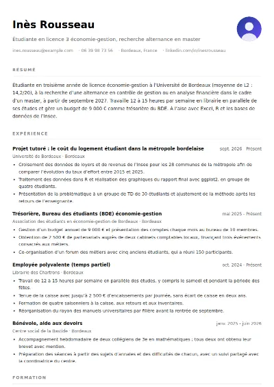 Exemple de CV étudiant (sans expérience)