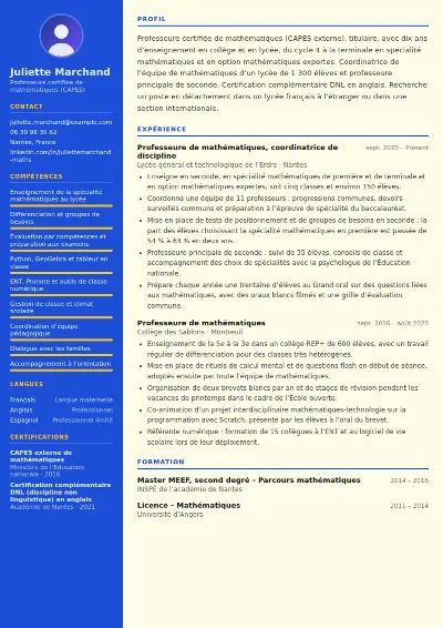 Exemple de CV enseignant