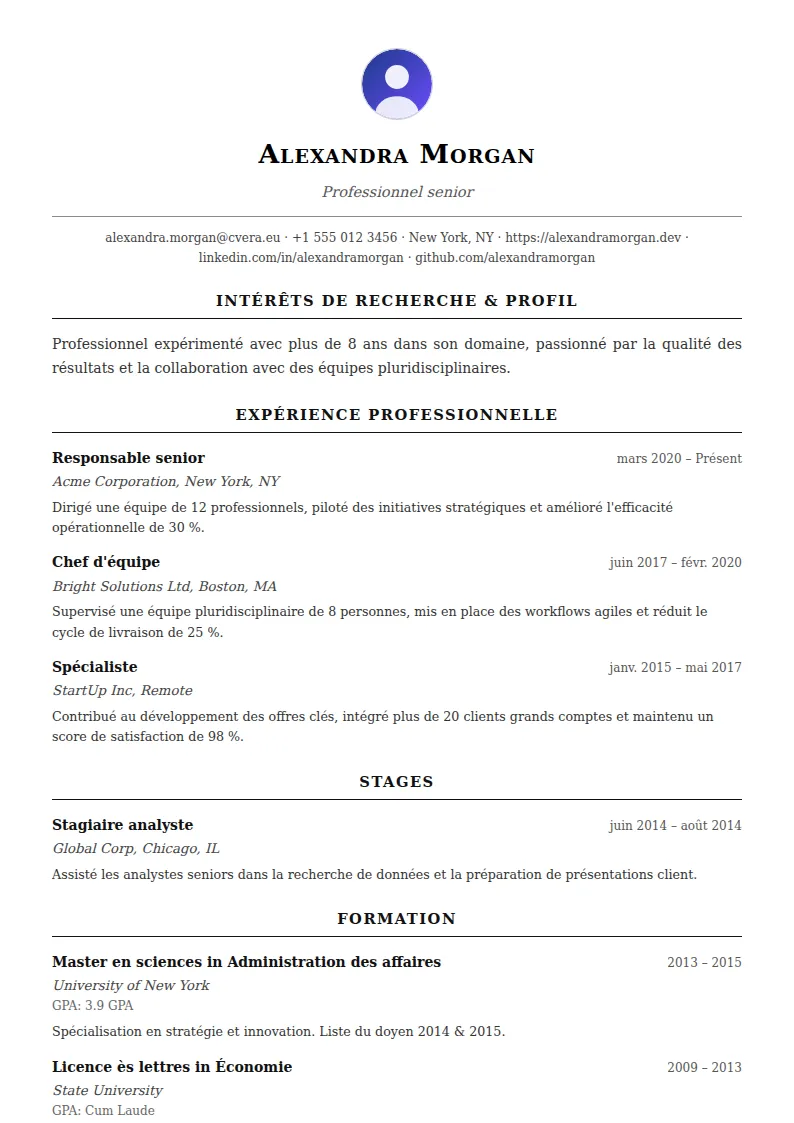 Modèle de CV Academic