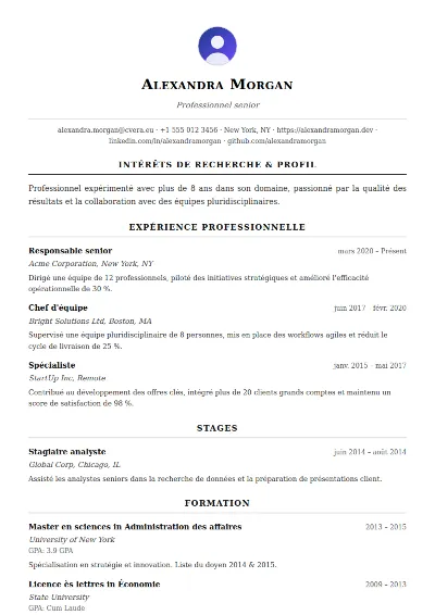 Modèle de CV Academic