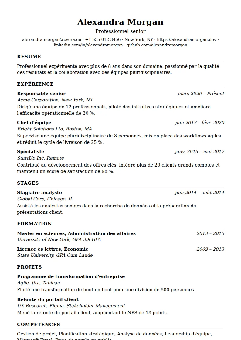 Modèle de CV ATS Classic
