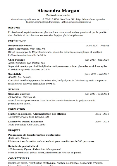 Modèle de CV ATS Classic