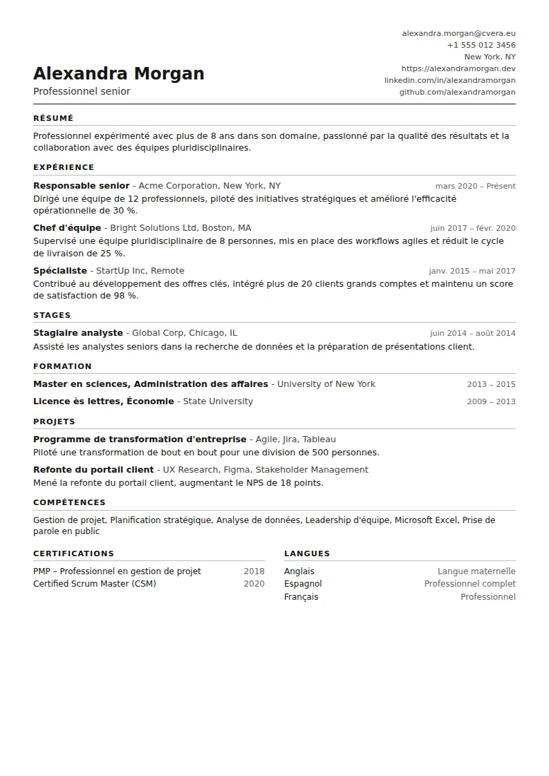 Modèle de CV ATS Compact