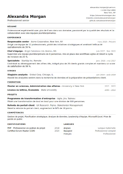 Modèle de CV ATS Compact