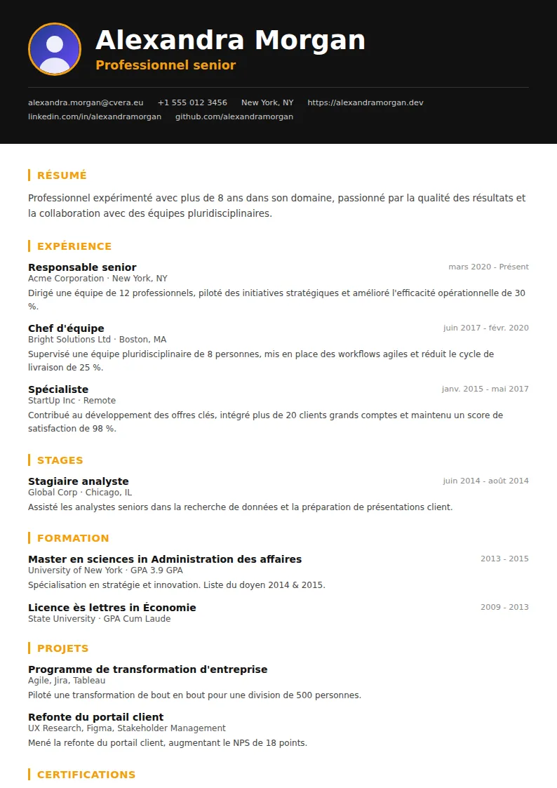 Modèle de CV Bold