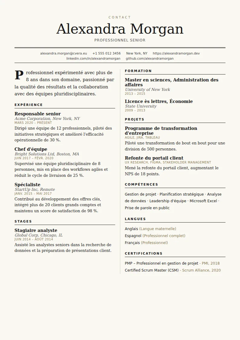 Modèle de CV Broadsheet