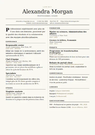 Modèle de CV Broadsheet
