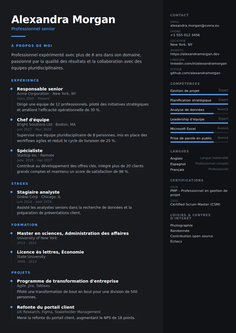 Modèle de CV Carbon