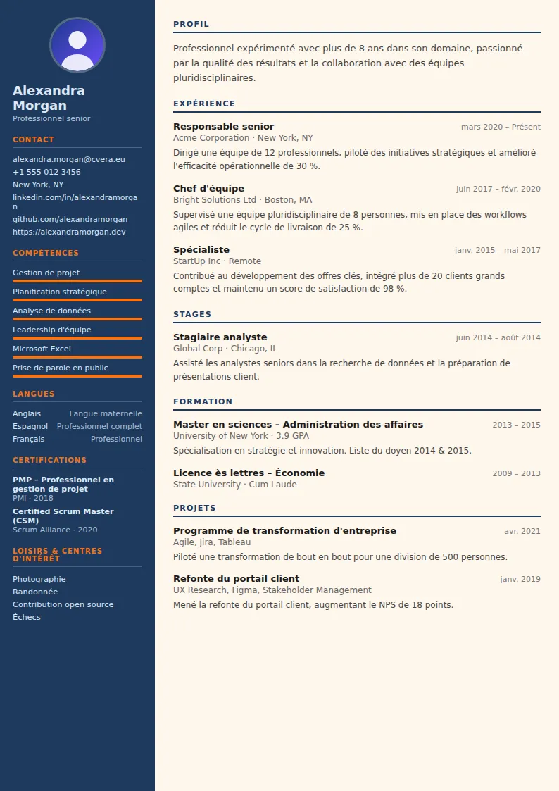 Modèle de CV Civil Engineer