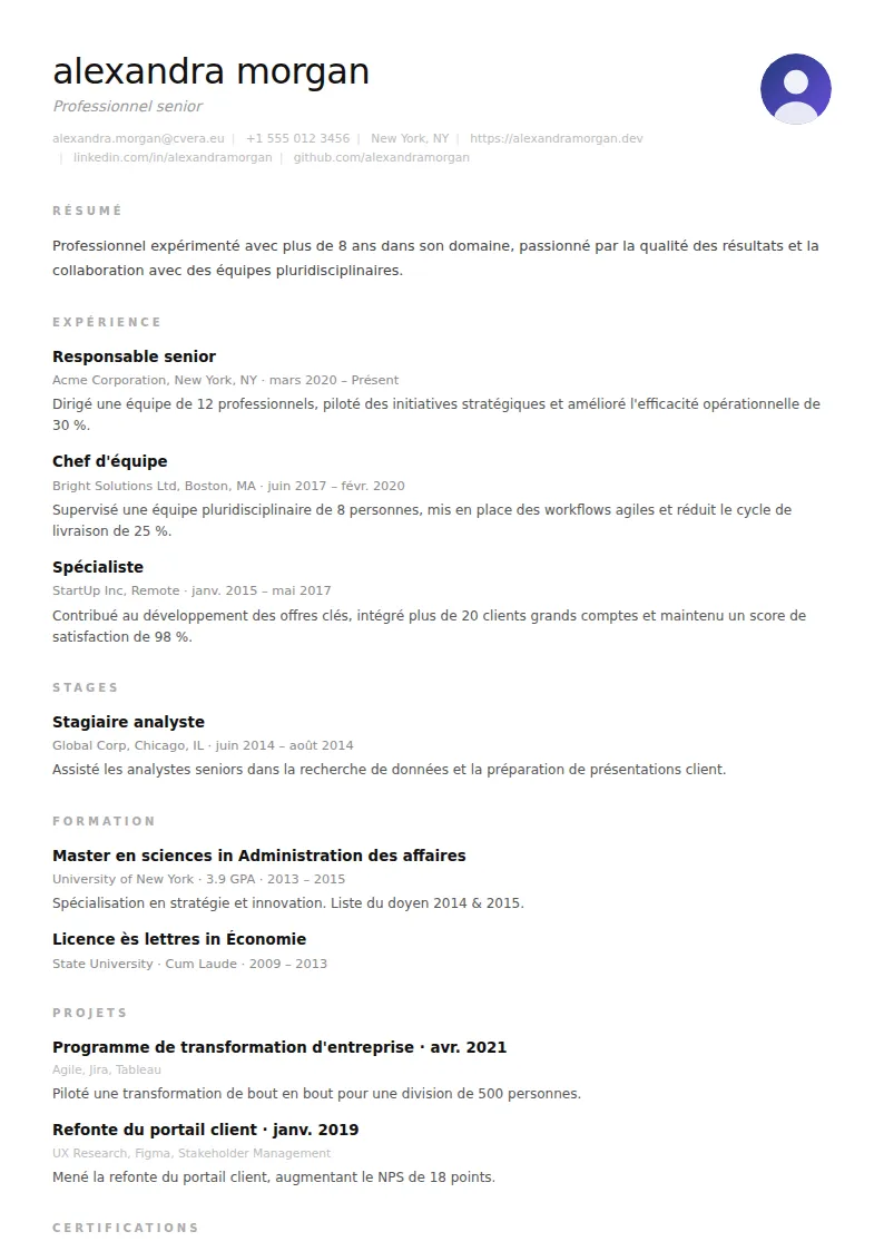 Modèle de CV Clean