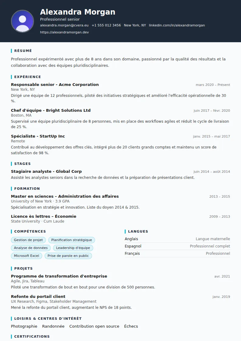 Modèle de CV Consultant