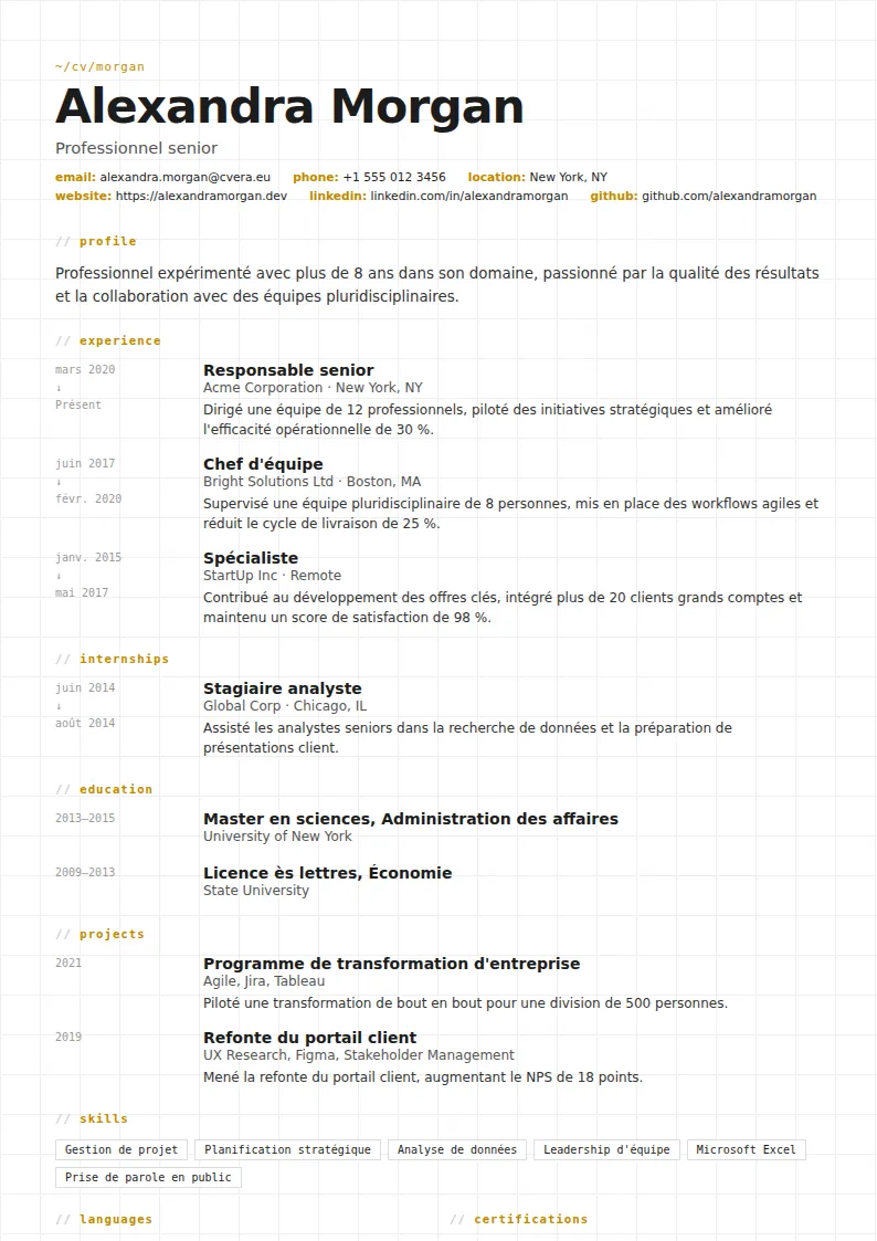 Modèle de CV Gridline