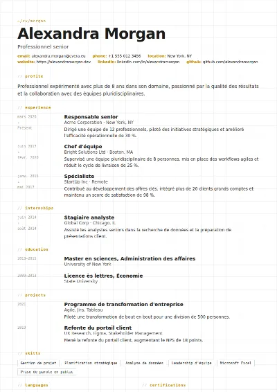 Modèle de CV Gridline