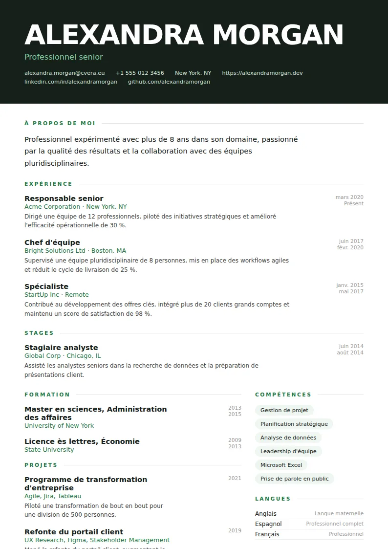 Modèle de CV Headline