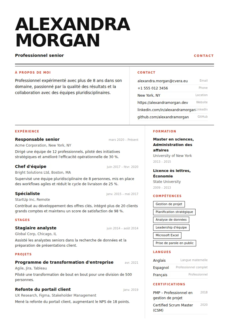 Modèle de CV Monolith