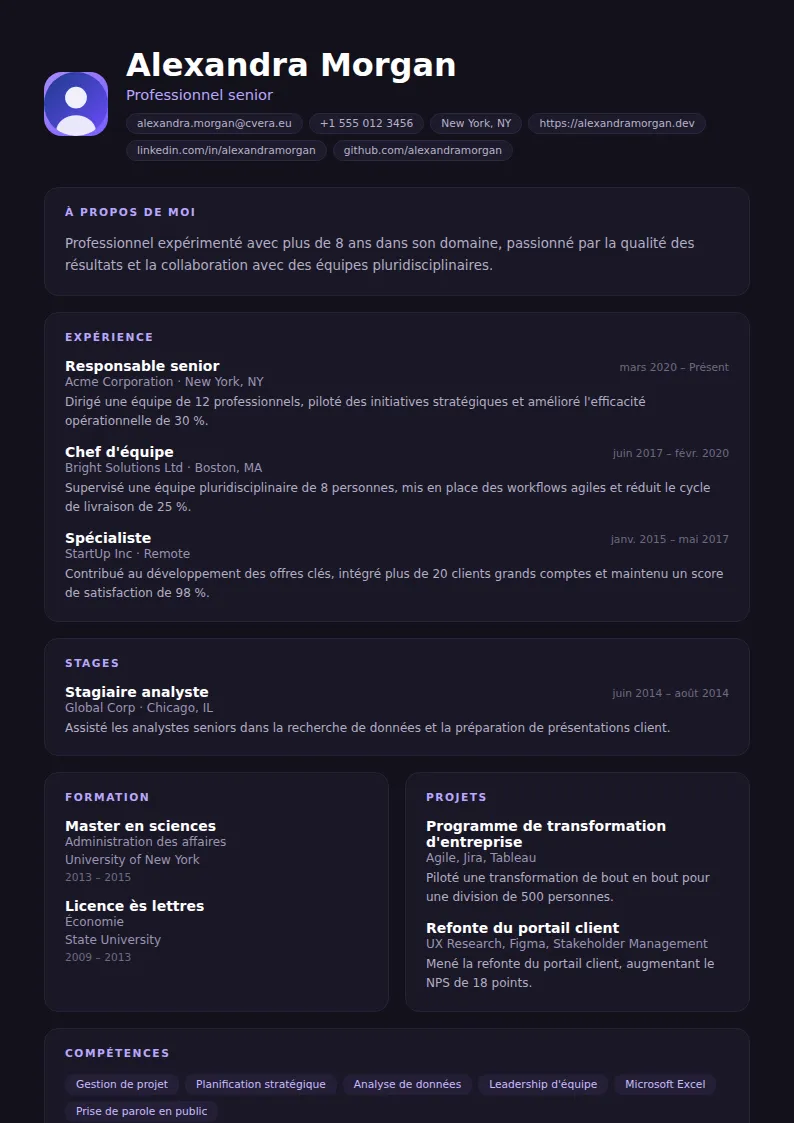 Modèle de CV Nightshift