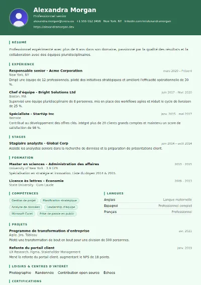 Modèle de CV Nurse