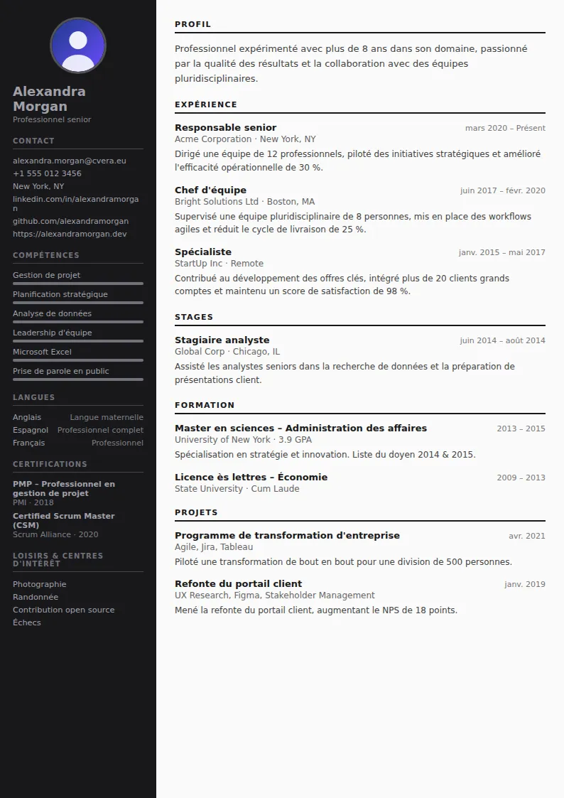 Modèle de CV Photographer