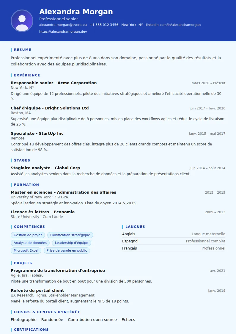 Modèle de CV Plumber