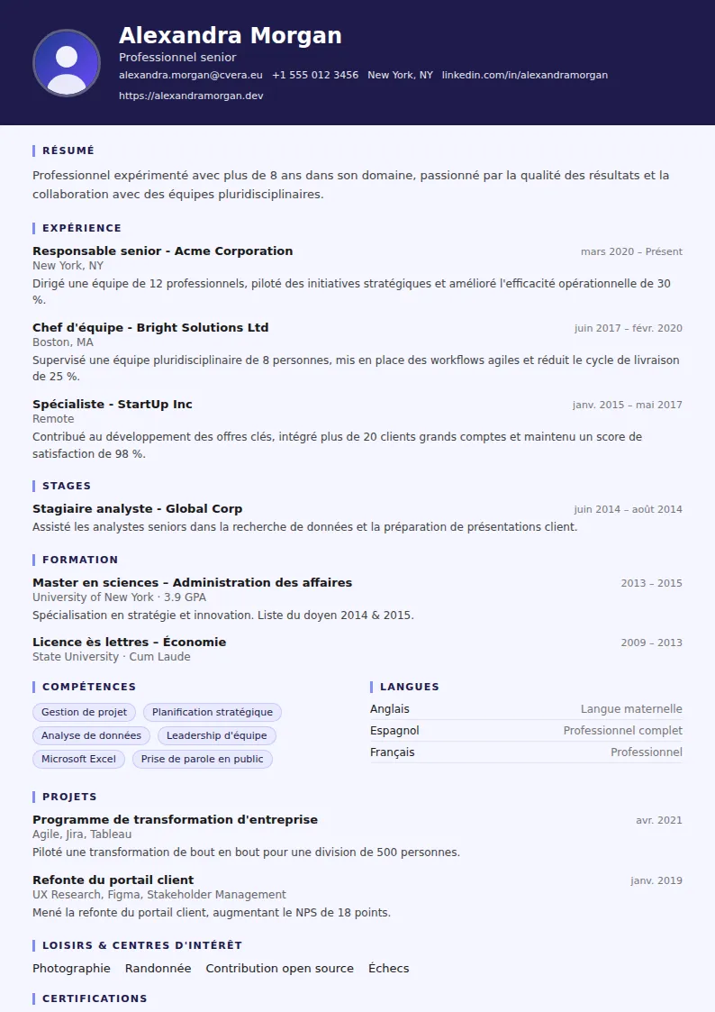Modèle de CV Professor