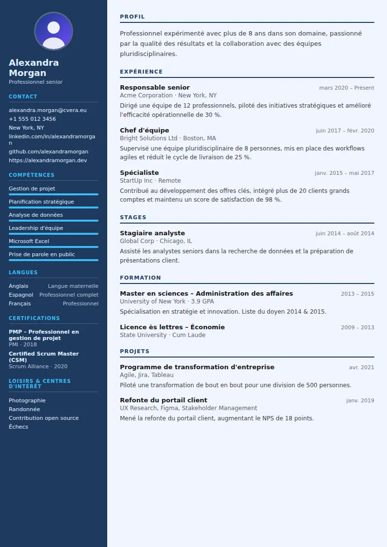 Modèle de CV Radiologist