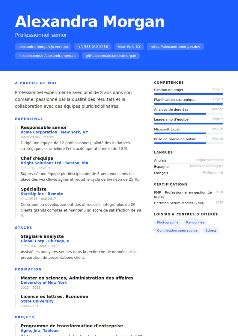 Modèle de CV Spectrum