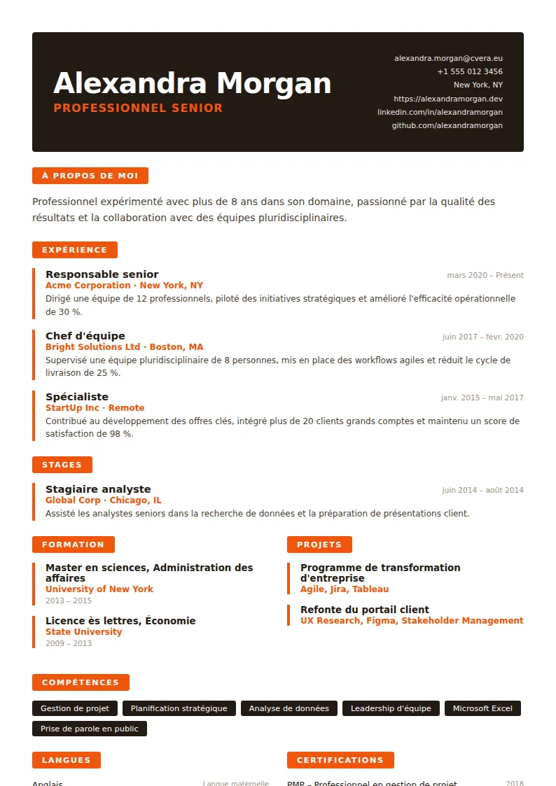 Modèle de CV Tangerine