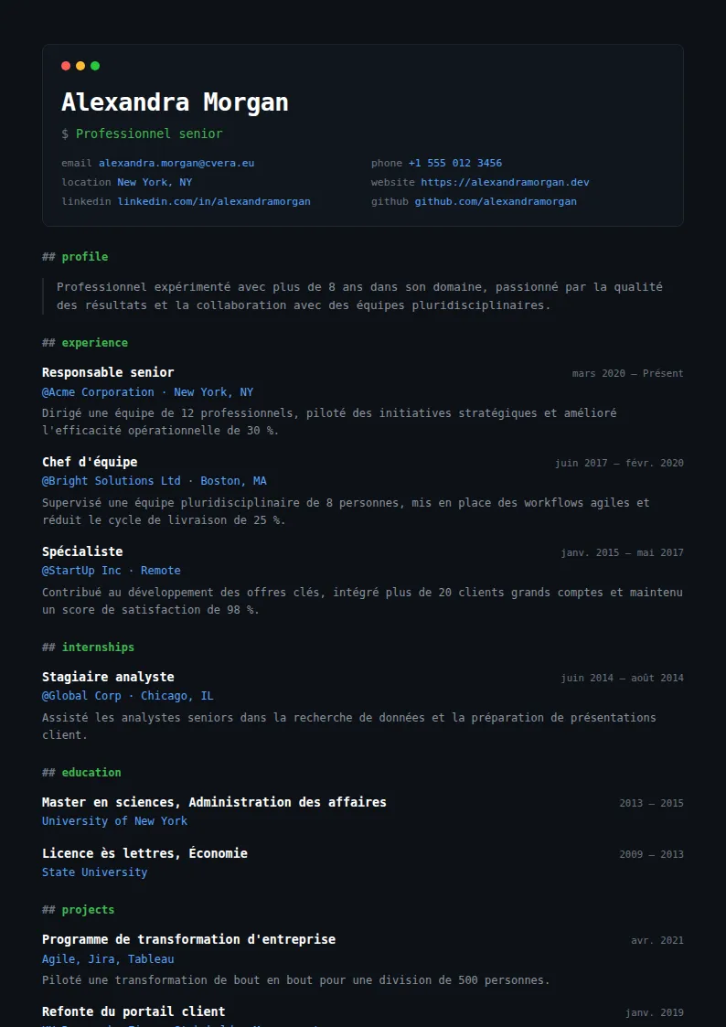 Modèle de CV Terminal