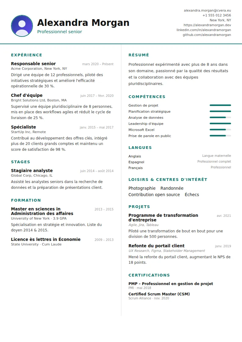 Modèle de CV Two Column