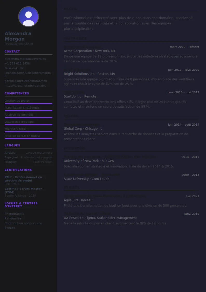 Modèle de CV Video Editor