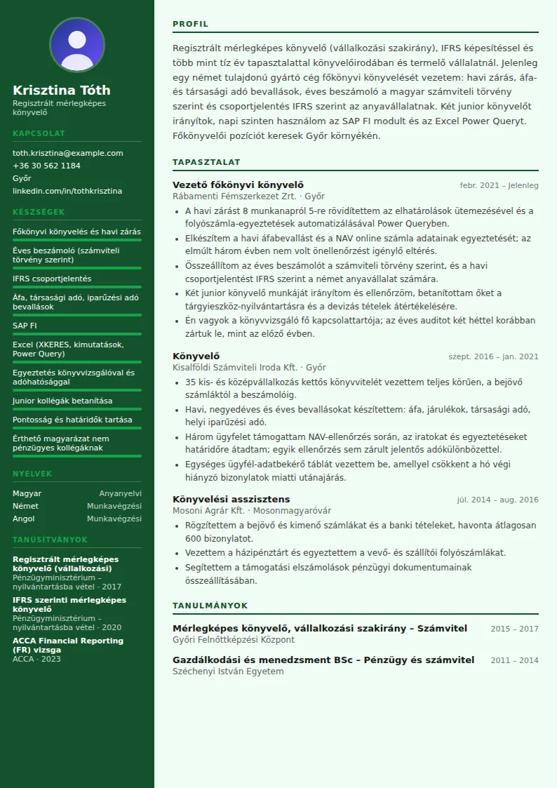 Könyvelő önéletrajz minta