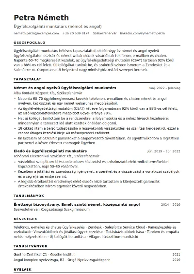 Ügyfélszolgálati munkatárs önéletrajz minta