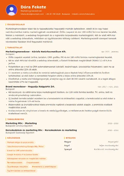 Marketingmenedzser önéletrajz minta