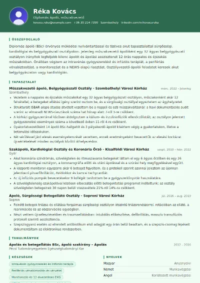 Ápoló önéletrajz minta