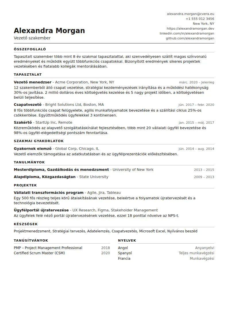ATS Compact önéletrajz-sablon