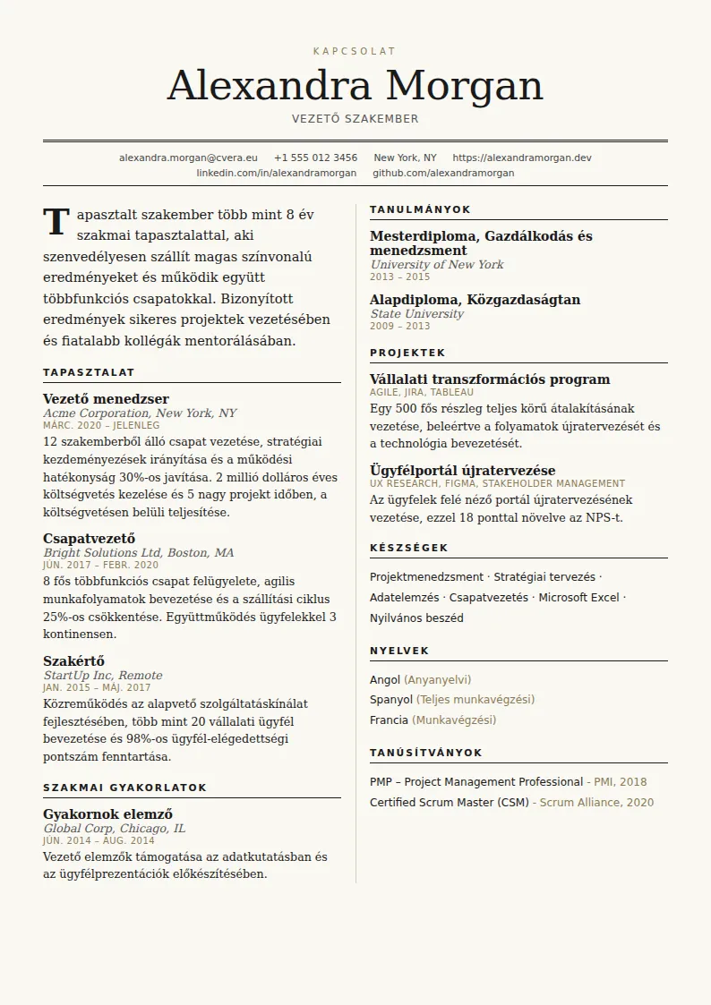Broadsheet önéletrajz-sablon