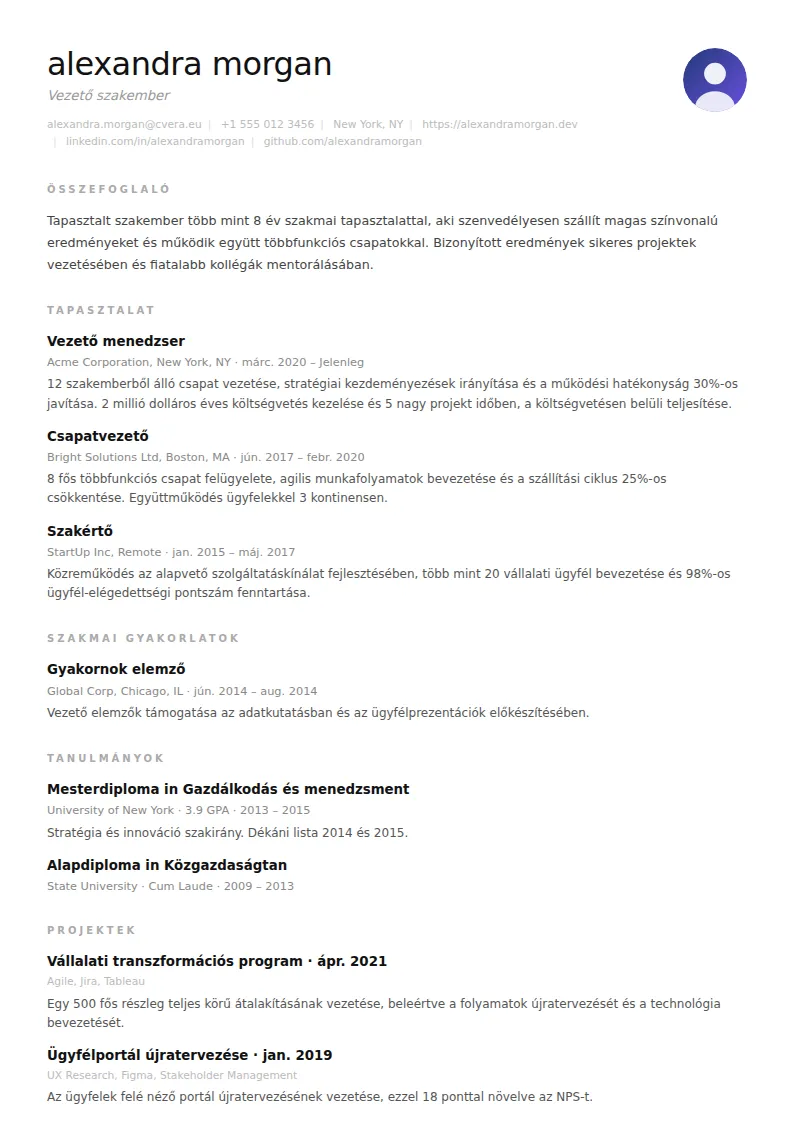 Clean önéletrajz-sablon