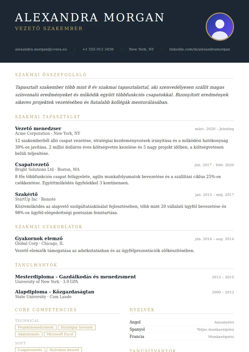 Executive önéletrajz-sablon