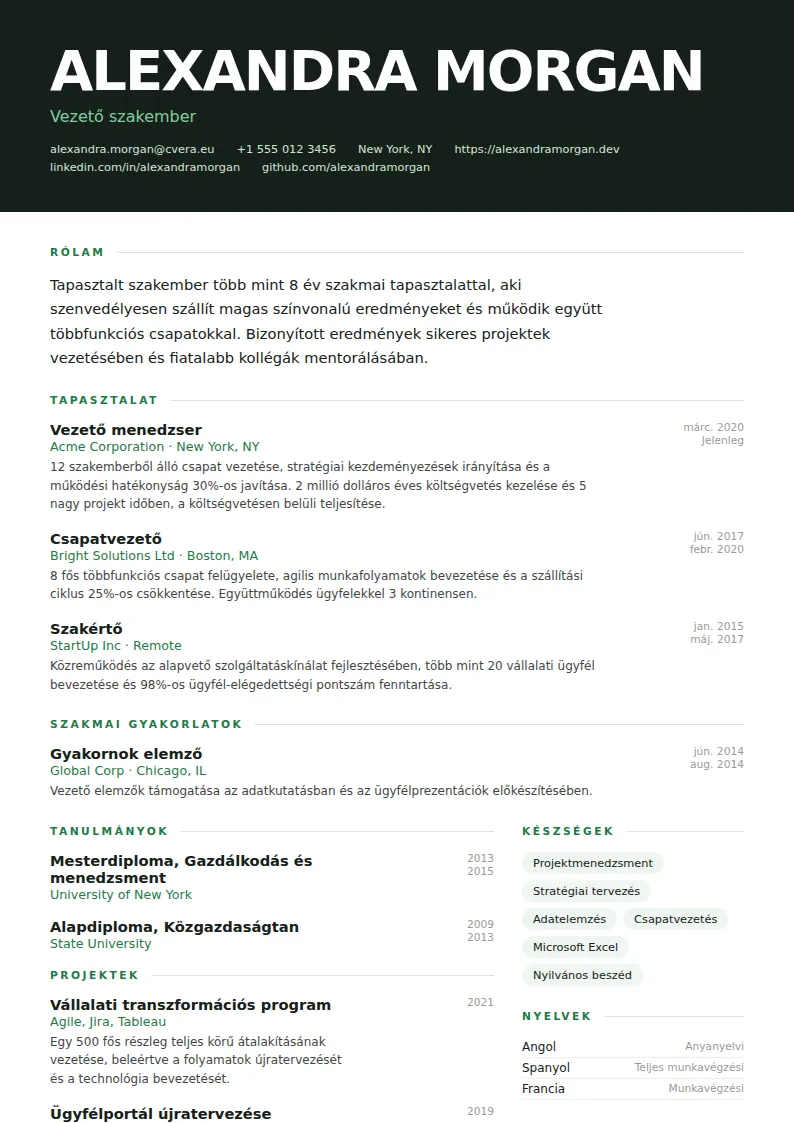 Headline önéletrajz-sablon