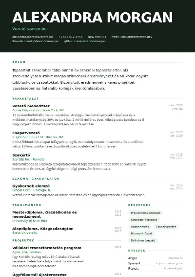 Headline önéletrajz-sablon