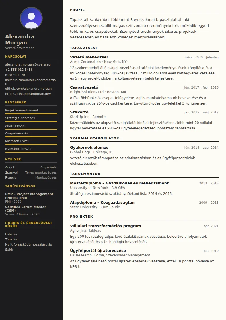 Hotel Manager önéletrajz-sablon
