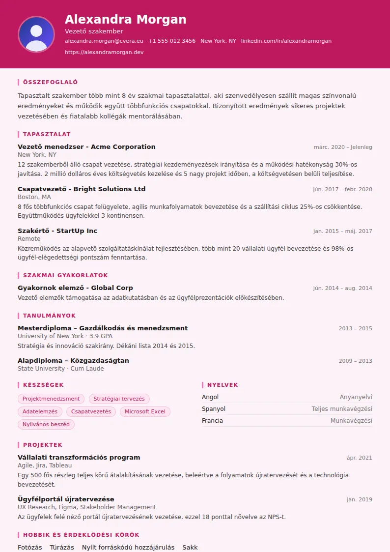 HR Manager önéletrajz-sablon