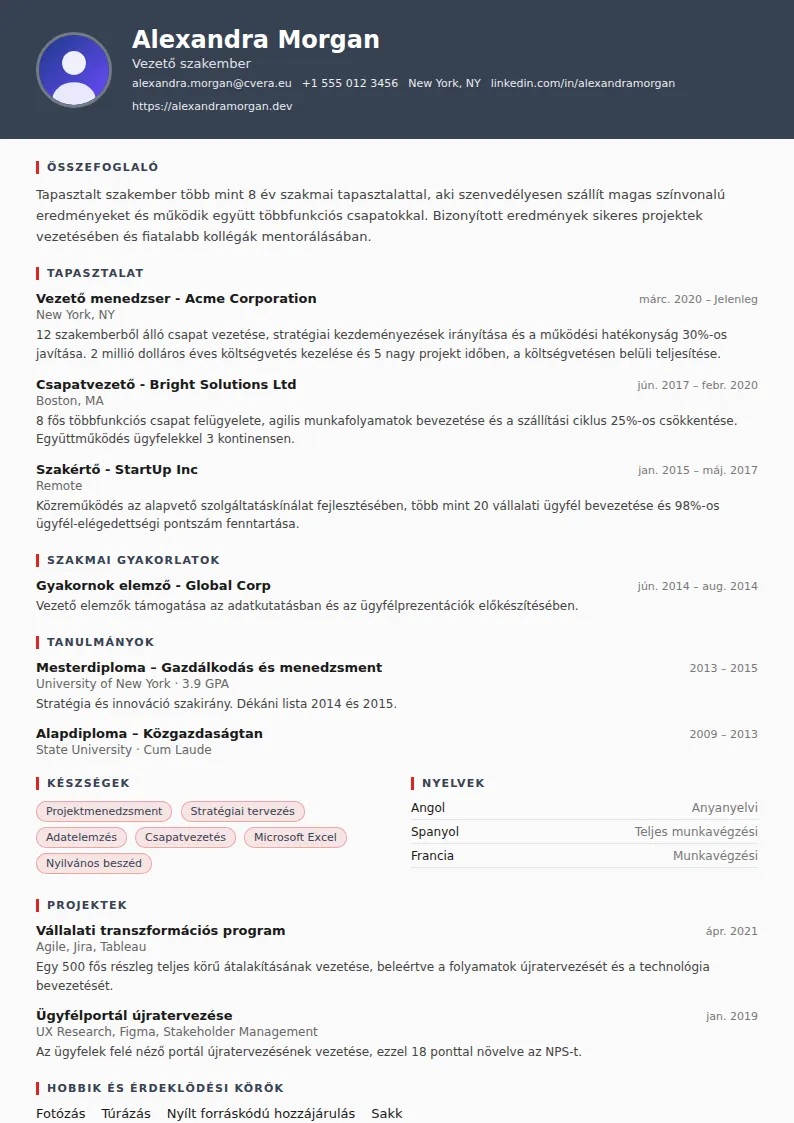 Mechanic önéletrajz-sablon