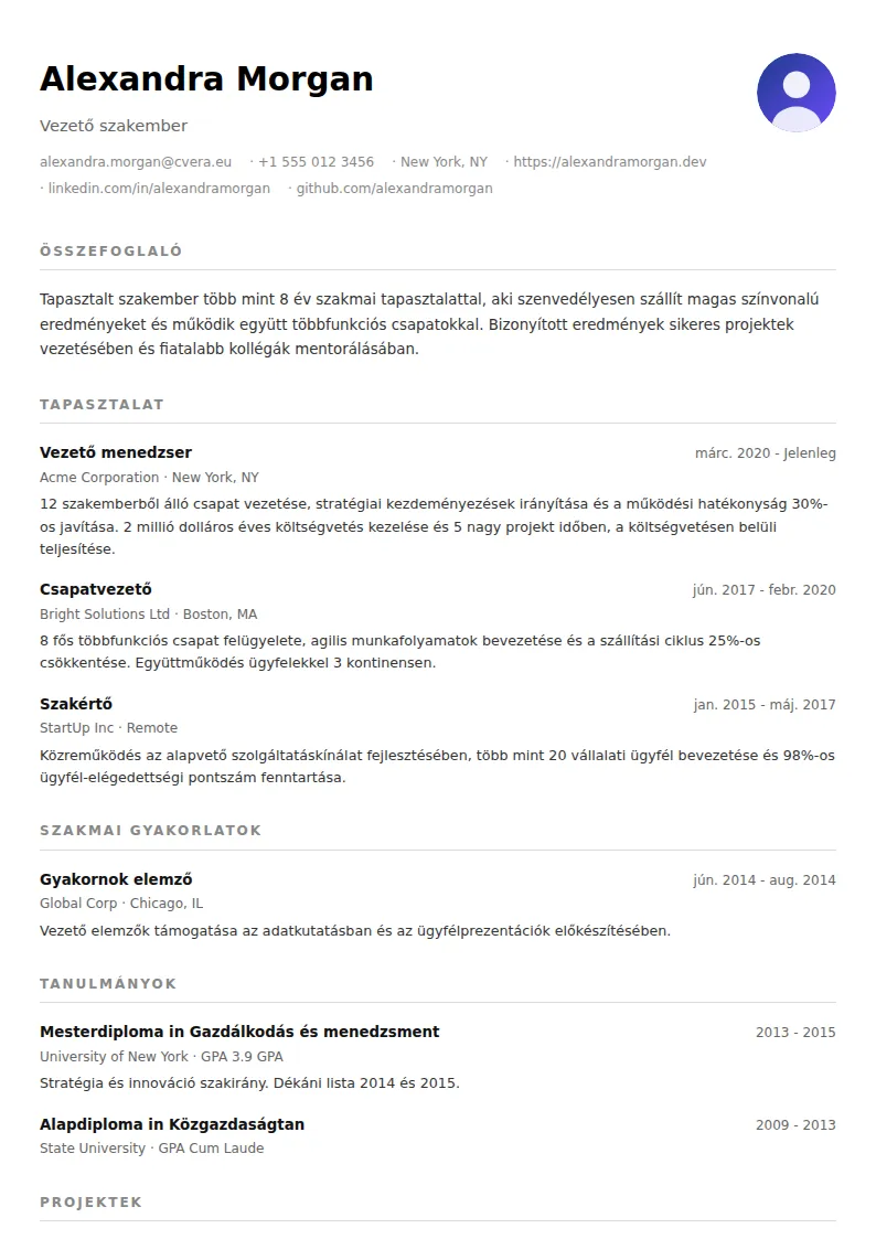 Minimalist önéletrajz-sablon