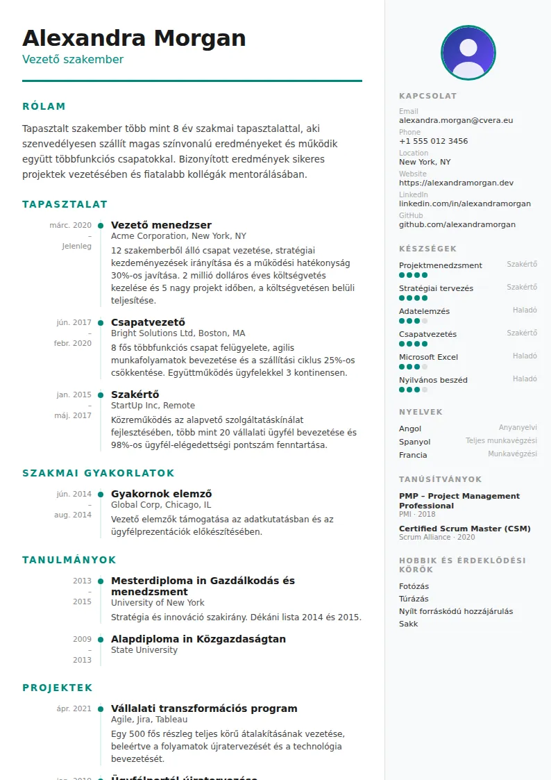 Modern önéletrajz-sablon