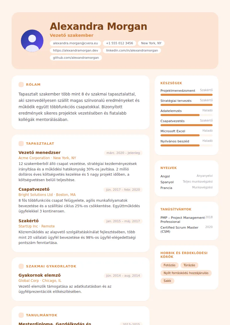 Peach önéletrajz-sablon